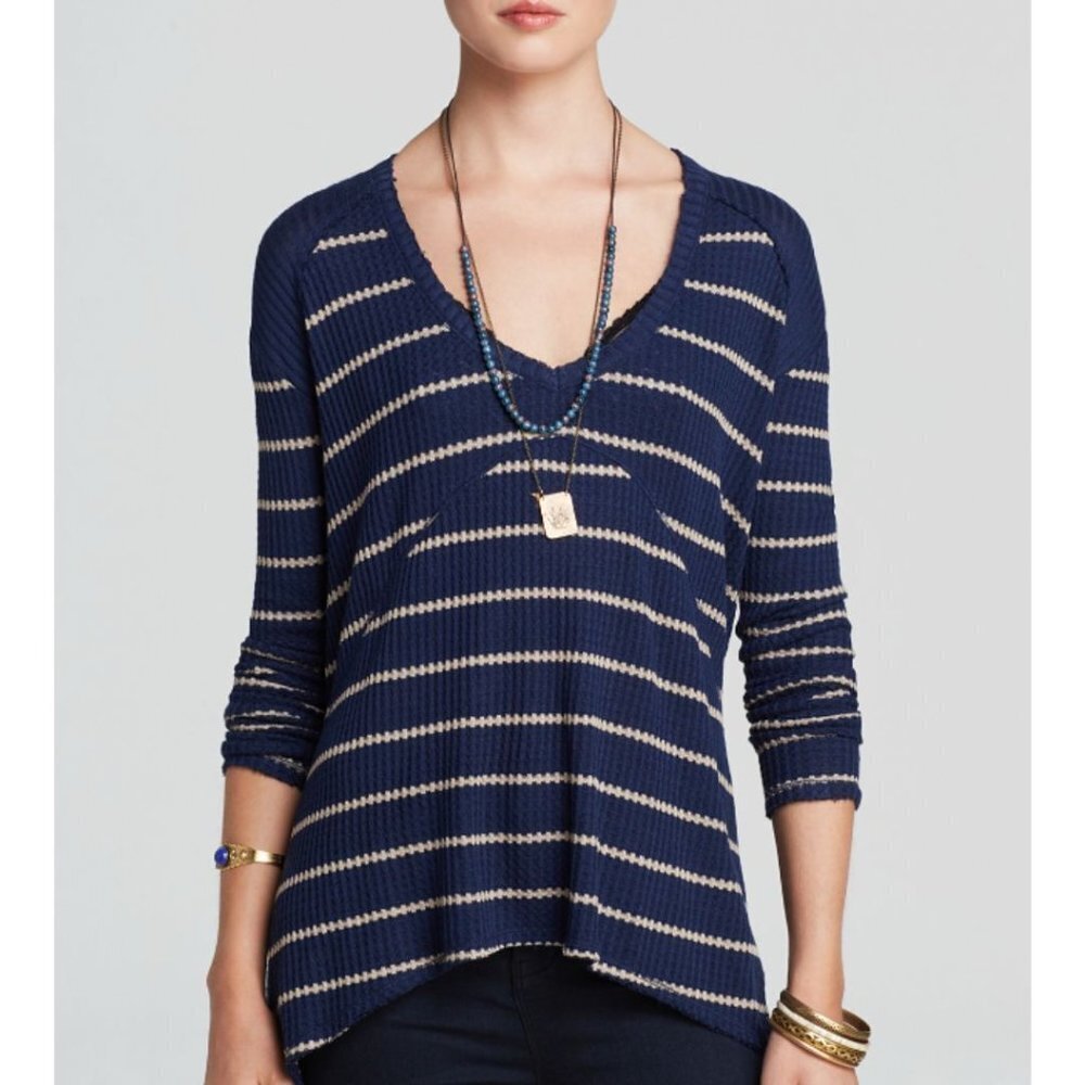 FREE PEOPLE Sunset Park Waffle Knit Thermal Top S